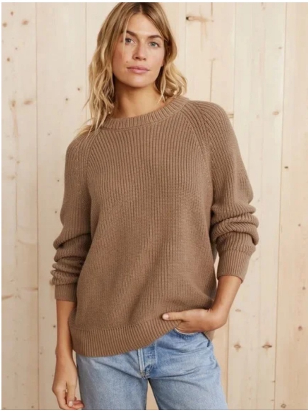 Jenni kayne oversized fisherman cotton crewneck sweater in Beachwood Size L